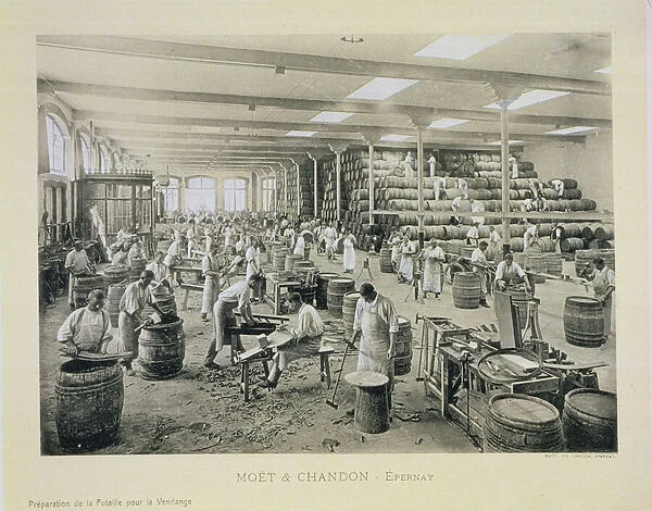Preparation of barrels for the vintage, from La France Vinicole, published by Moet & Chandon, Epernay (photolitho)