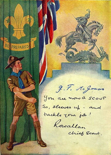 Be prepared, Boy Scout Enrolment Card. 1947 (colour litho)