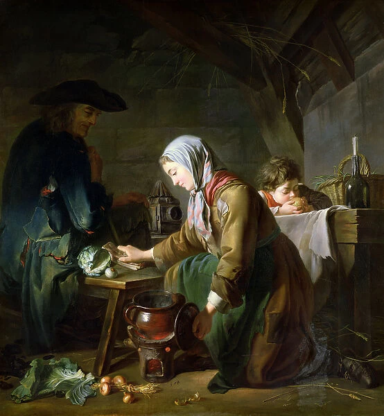 Preparing a Meal (oil on canvas)