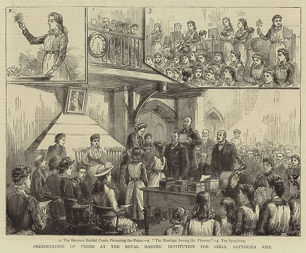 Presentation of Prizes at the Royal Masonic Institution for Girls, Battersea Rise (engraving)