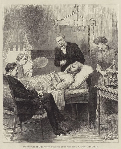 President Garfield lying wounded in his Room at the White House, Washington (engraving)
