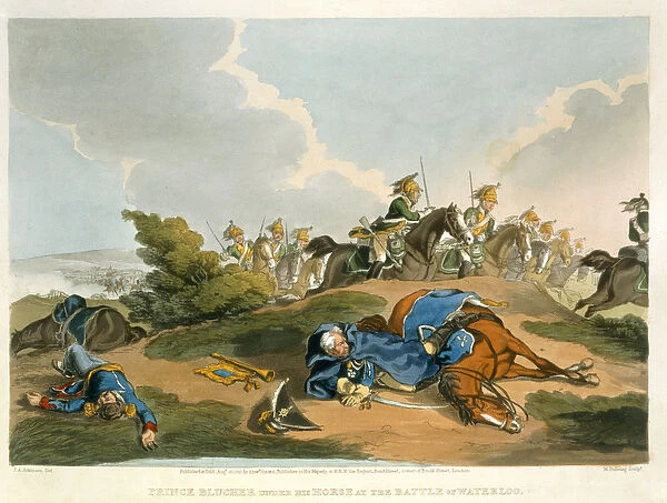 Prince Blucher under his Horse at the Battle of Waterloo, engraved by Matthew Dubourg (fl