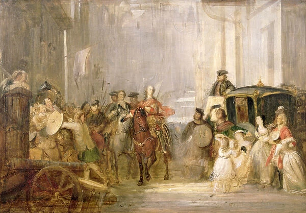 Prince Charles Edward Stuart (1720-88) Entering Edinburgh (oil on panel) (See 105437)