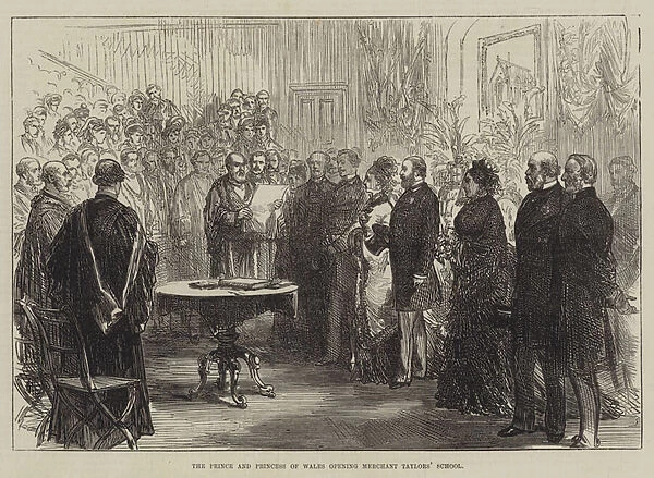 The Prince and Princess of Wales opening Merchant Taylors School (engraving)