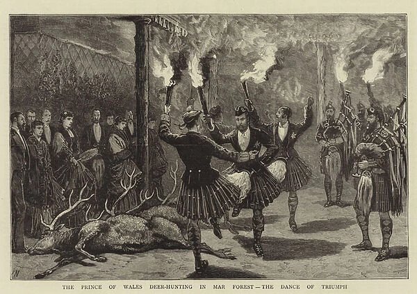 The Prince of Wales Deer-Hunting in Mar Forest, the Dance of Triumph (engraving)