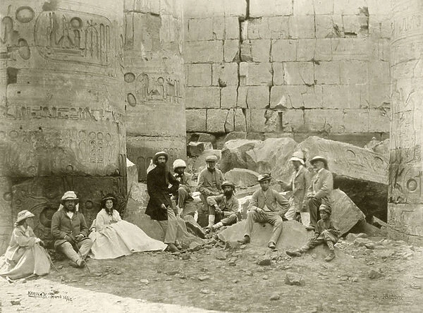 Prince of Waless party in the Temple of Karnak, 1862 (b  /  w photo)