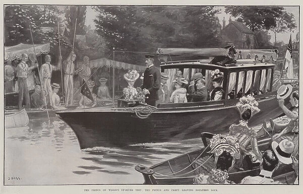 The Prince of Waless Up-River Trip, the Prince and Party leaving Boulters Lock (litho)