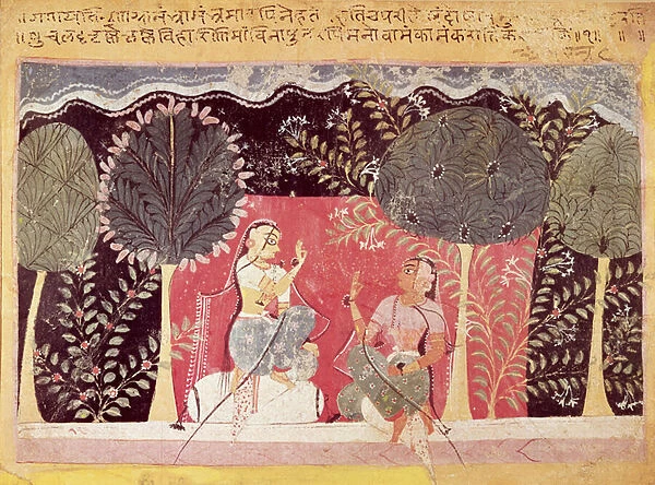Two Princes in a Garden, from the Gita Govinda (gouache on paper)
