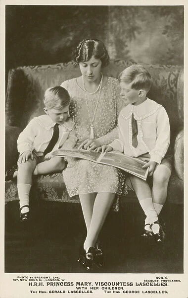 Princess Mary, Viscountess Lascelles, with her two children, George and Gerald (b  /  w photo)