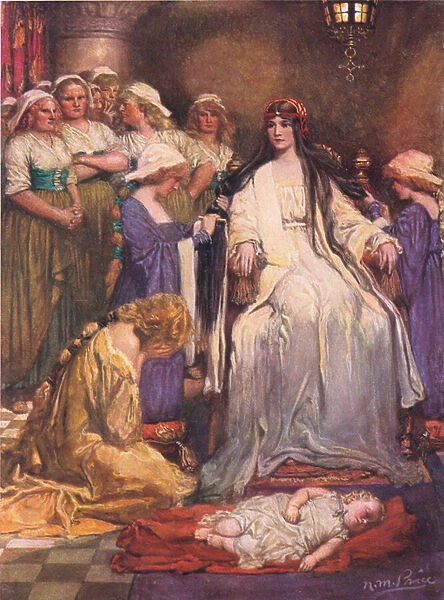 The Princess Sits in Judgement, illustration from The Childrens Tennyson: Stories in Prose and Verse from Alfred Lord Tennyson by May Byron, 1910 (colour litho)