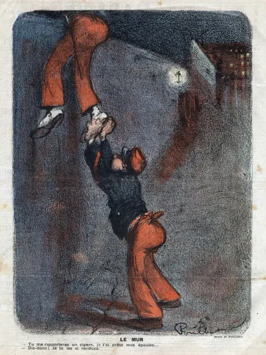 Framed Print : A prisoner making the wall, with the help of one of his codetenus, who asks him for a cigar to lend his shoulders. Illustration by Francisque Poulbot (1879-1946) from Le petit Marseillais'06 / 07 / 1902 Framed Print : A prisoner making the wall, with the help of one of his codetenus, who asks him for a cigar to lend his shoulders. Illustration by Francisque Poulbot (1879-1946) from Le petit Marseillais'06 / 07 / 1902