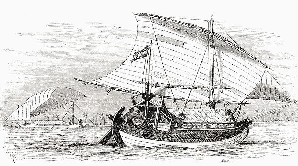 A Proa from Makassar, Indonesia, from El Mundo en la Mano, published 1878