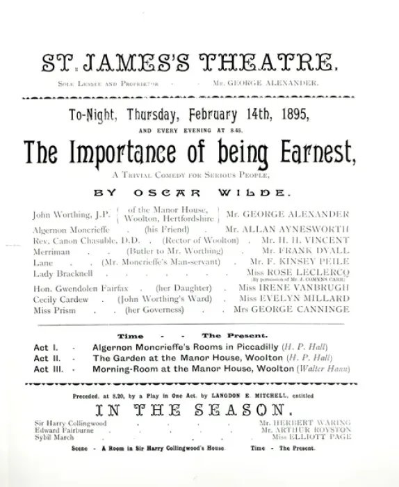 Framed Print : Programme for a performance of The Importance of Being Earnest
