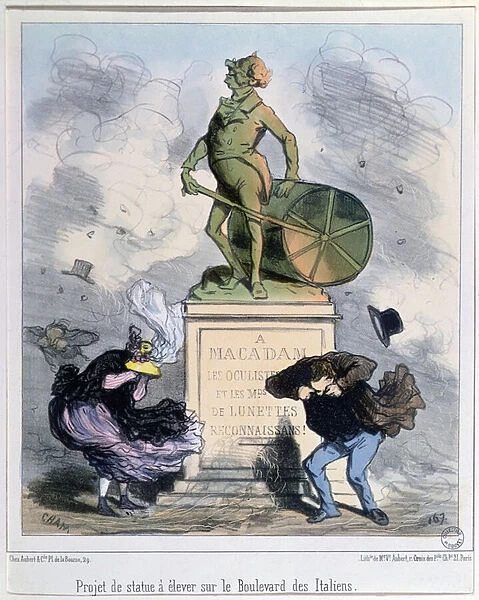Project to erect a statue in honour of Macadam on the Boulevard des Italiens, Paris (colour litho)