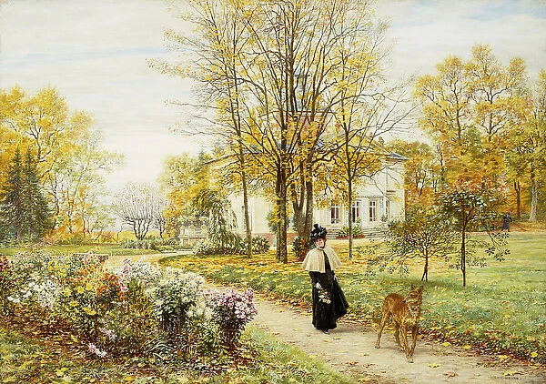 Promenade on an Autumn Day, (oil on canvas)
