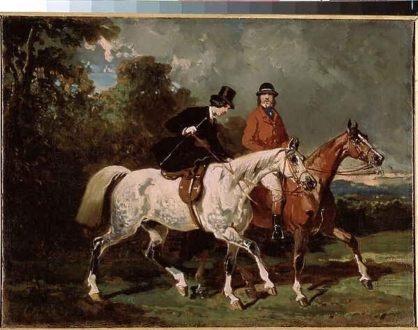 'Promenade a cheval'(Ride) La femme monte en amazone. Peinture de Alfred de Dreux (1810-1860) 1840-1855 Dim. 24x32 cm Saint Petersbourg, musee de l ermitage