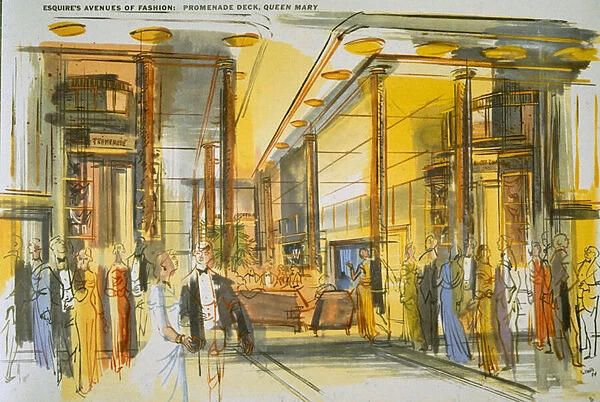 Promenade Deck aboard the Queen Mary, from Esquires Avenues of Fashion