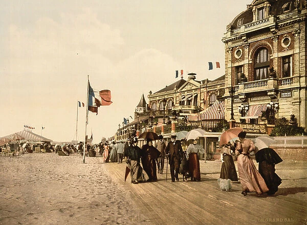 Promenade and grand Salon, Trouville-sur-Mer, France, c. 1905 (colourised photo)