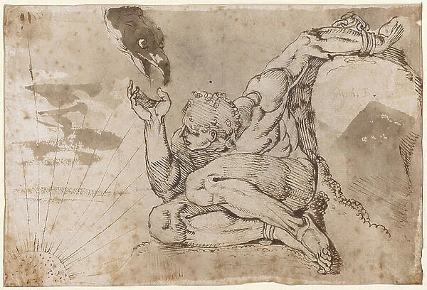 Prometheus (male nude with 5 points given), 1770-1771 (pen and ink in brown, partly over pencil, washed grey-brown)