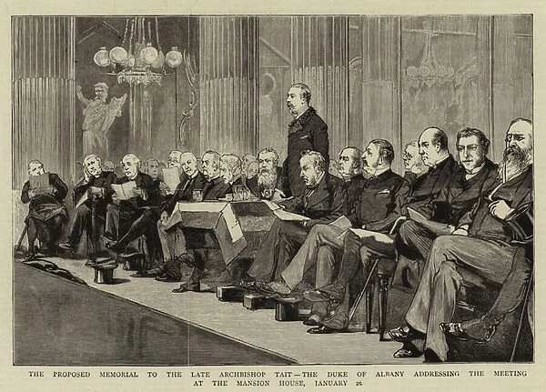 The Proposed Memorial to the Late Archbishop Tait, the Duke of Albany addressing the Meeting at the Mansion House, 26 January (engraving)