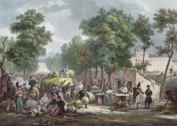 Prussian soldiers bivouacking in the Champs de Mars, Paris in 1871, engraved by Jazet