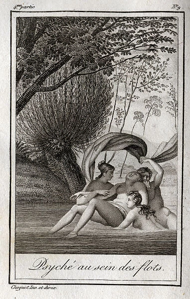 Psyche within the waves. Engraving from 1819 in 'Lettres a Emilie sur la