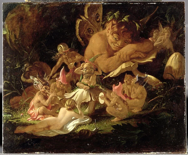 Puck and Fairies, from A Midsummer Nights Dream, c. 1850 (oil on millboard)