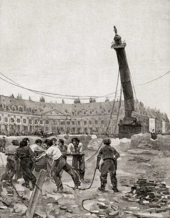 Framed Print : Pulling down the Vendome Column during the Paris Commune, Paris, France in 1871, from The Century Illustrated Monthly Magazine, published 1884 (wood engraving)
