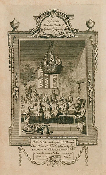 Punishment of the idle in the workhouse of Hamburg, Germany (engraving)