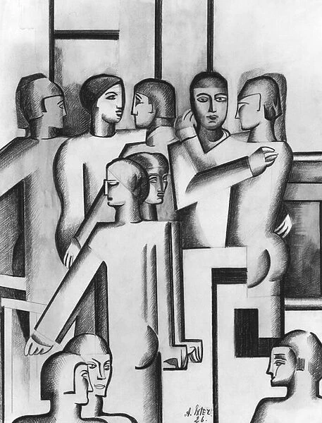 Purist composition, 1926 (charcoal, w / c and indian ink on paper) (b / w photo)