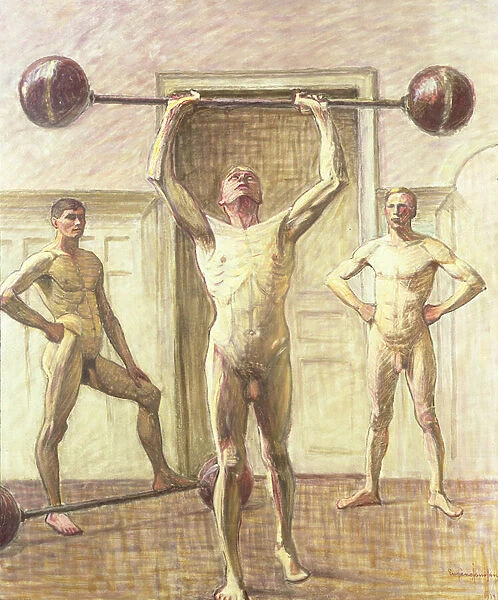 Pushing Weights with Two Arms, Number 3, 1914 (oil on canvas)