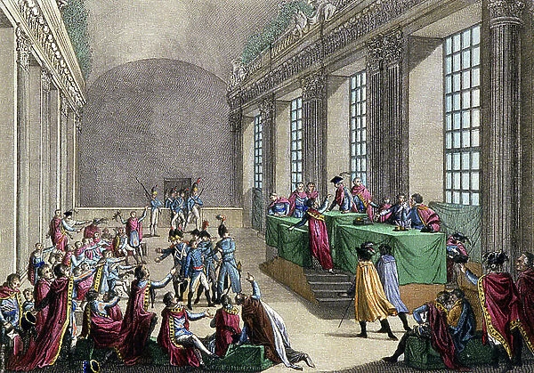putsch on november 9, 1799 by general Napoleon Bonaparte, early 19th century (engraving)