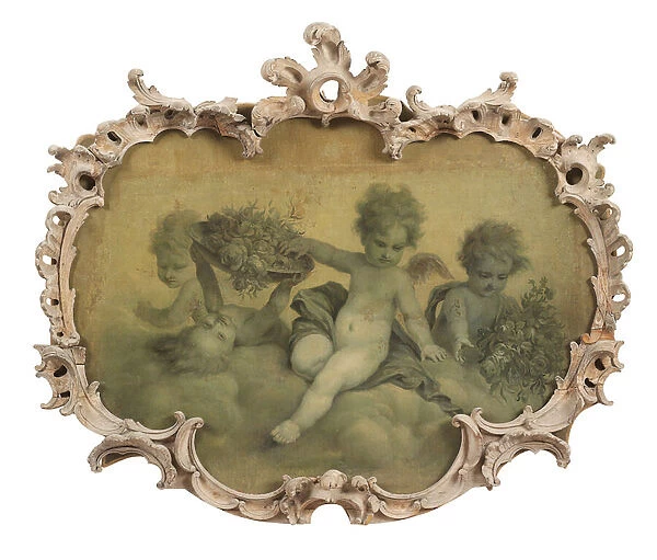 Putti disporting (oil on canvas) (pair to 1194875)
