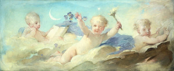 Putti frolicking in the Clouds (oil on canvas)