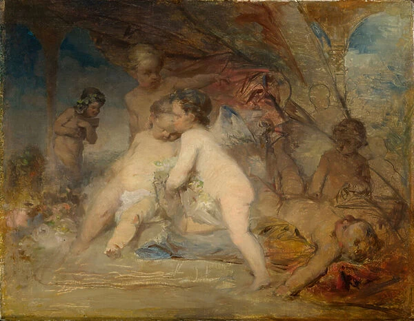 Putti and a Young Eros in a Forest Glen, 1861 (oil on canvas)