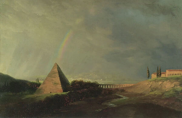 Pyramid and Rainbow (oil on paper on card)