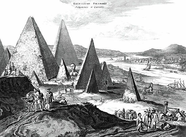 Pyramids of Egypt (Giza) as they were imagined in 16th century, engraving