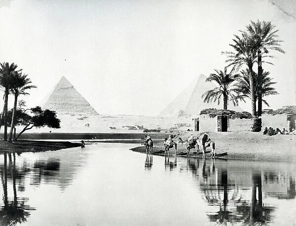 Pyramids of Khufa and Khafre from the Nile Floods, c. 1880 (b  /  w photo)