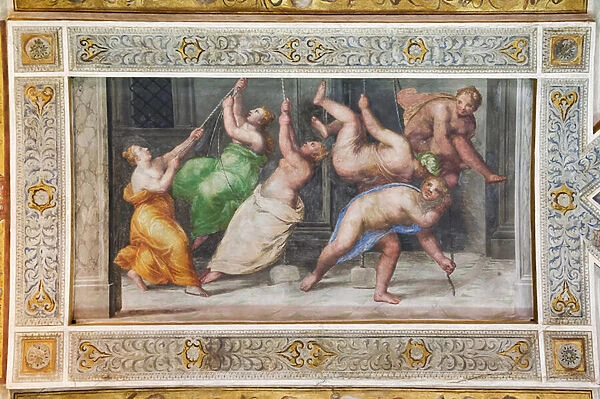 The Pyrrhichios dance, detail of the ceiling of the Hall of Games (fresco)