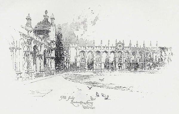 Quadrangle and library, All Souls College, Oxford (litho)