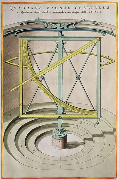 Quadrans Magnus Chalibeus page from the Atlas Major, 1662 (coloured engraving)