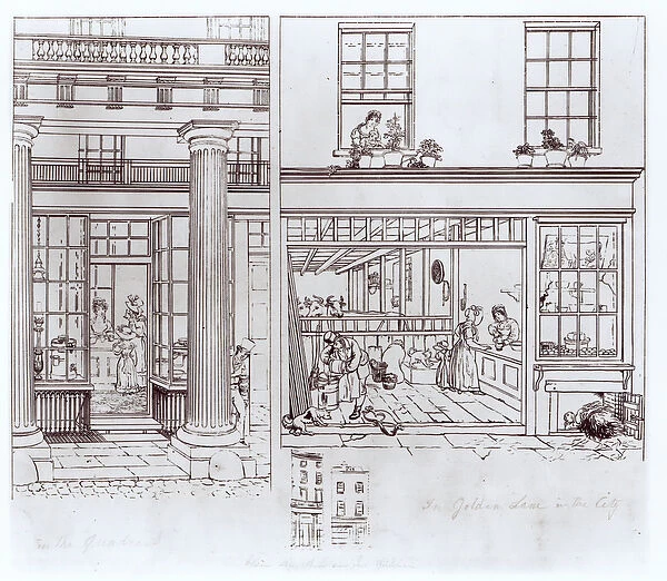 The Quadrant, Regent Street and Golden Lane, London, c. 1829 (pen on paper)