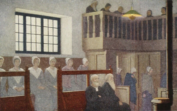Quaker saints: A Friends' Meeting (colour litho)