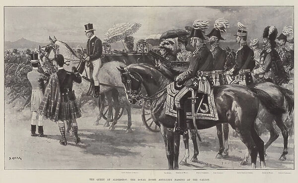 The Queen at Aldershot, the Royal Horse Artillery passing at the Gallop (litho)