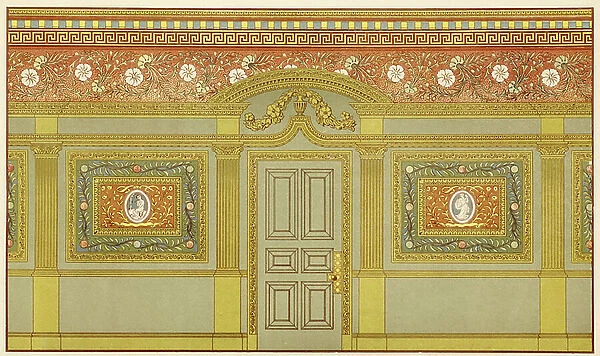 Queen Anne Style Drawing Room, plate 6, Suggestions for Home Decoration by T Knight & Son, 1880