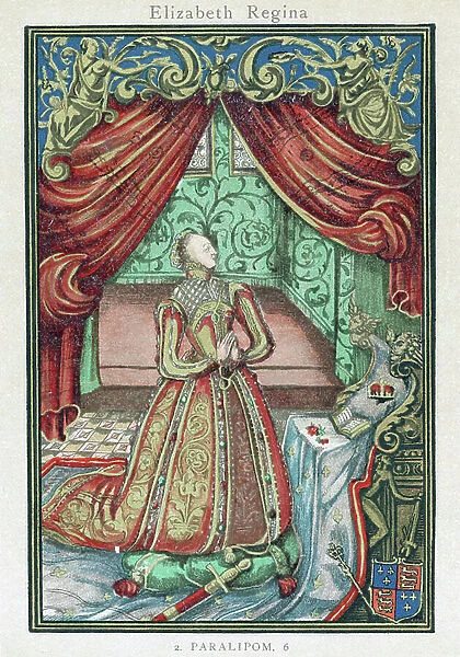 Queen Elizabeth I at Prayer, frontispiece to 'Christian Prayers', 1569 (engraving)