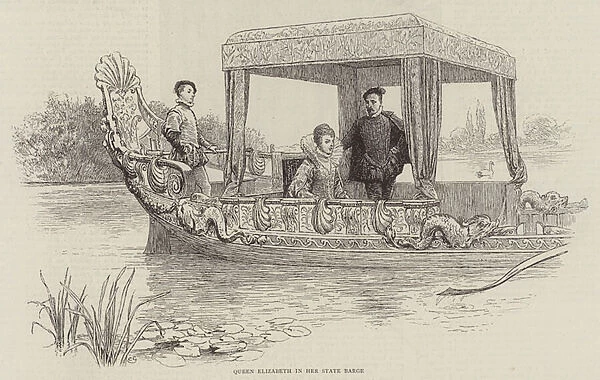 Queen Elizabeth in her State Barge (engraving)