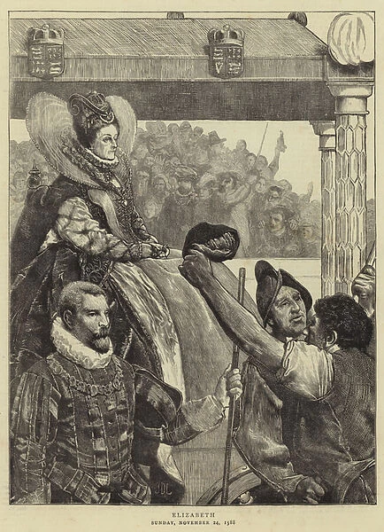 Queen Elizabeth on her Way to St Pauls (engraving)