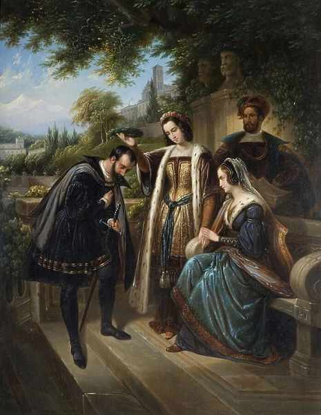 Queen Isabella and Columbus (oil on board)