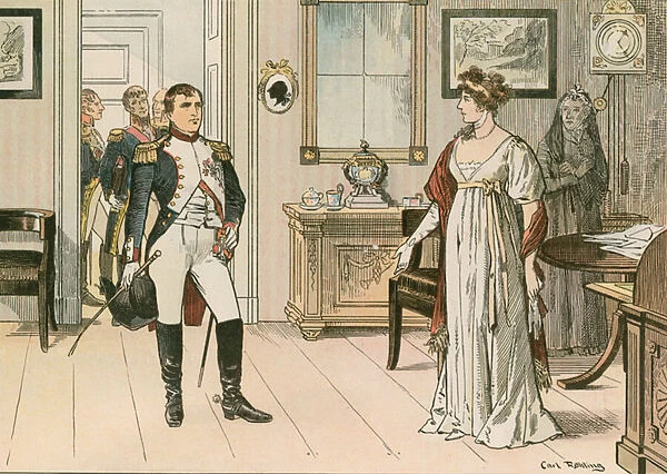 Queen Louise of Prussia (1776-1810) and Napoleon I (1769-1821) at Tilsit in 1807 during the signing of the second treaty of Tilsit (colour litho)